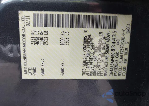 2011 Nissan Maxima 3.5 Sv z USA, uszkodzony, nr VIN 1N4AA5AP4BC834435